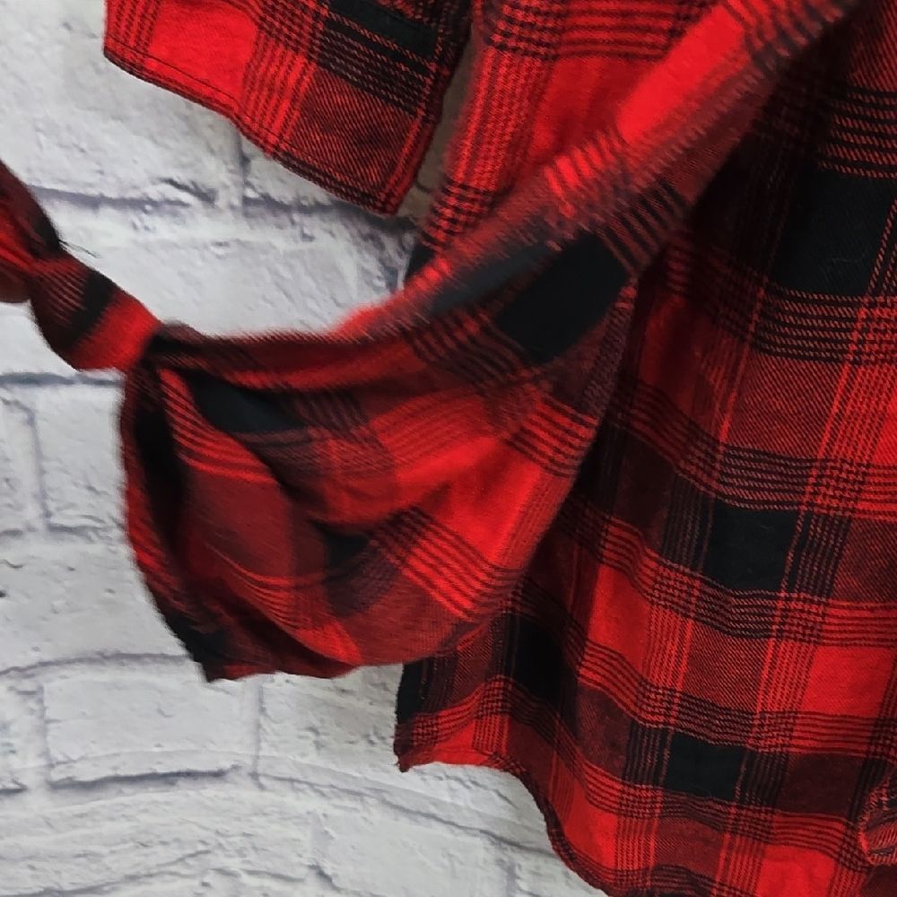 Express Red Black Plaid Flannel Long Sleeve Button-Up Tunic Shirt Women’s Small - Picture 4 of 11